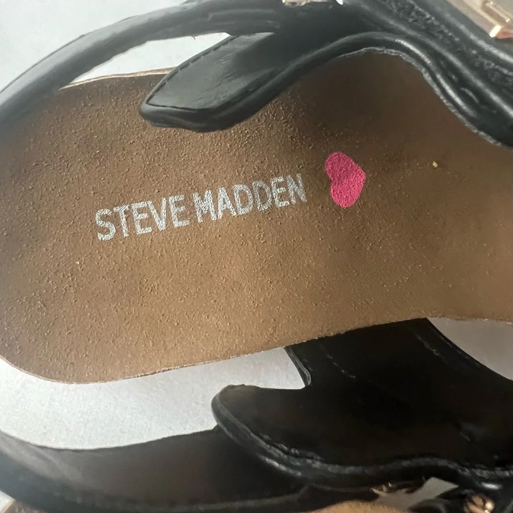 Steve Madden Little Girl’s Dressy‎ Black Platform Buckle Sandals, Size 13 NWOT